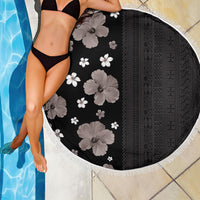 Hawaii Hibiscus and Plumeria Flowers Beach Blanket Tapa Tribal Pattern Half Style Grayscale Mode LT03 - Polynesian Pride