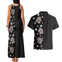 Hawaii Hibiscus and Plumeria Flowers Couples Matching Tank Maxi Dress and Hawaiian Shirt Tapa Tribal Pattern Half Style Grayscale Mode LT03 - Polynesian Pride
