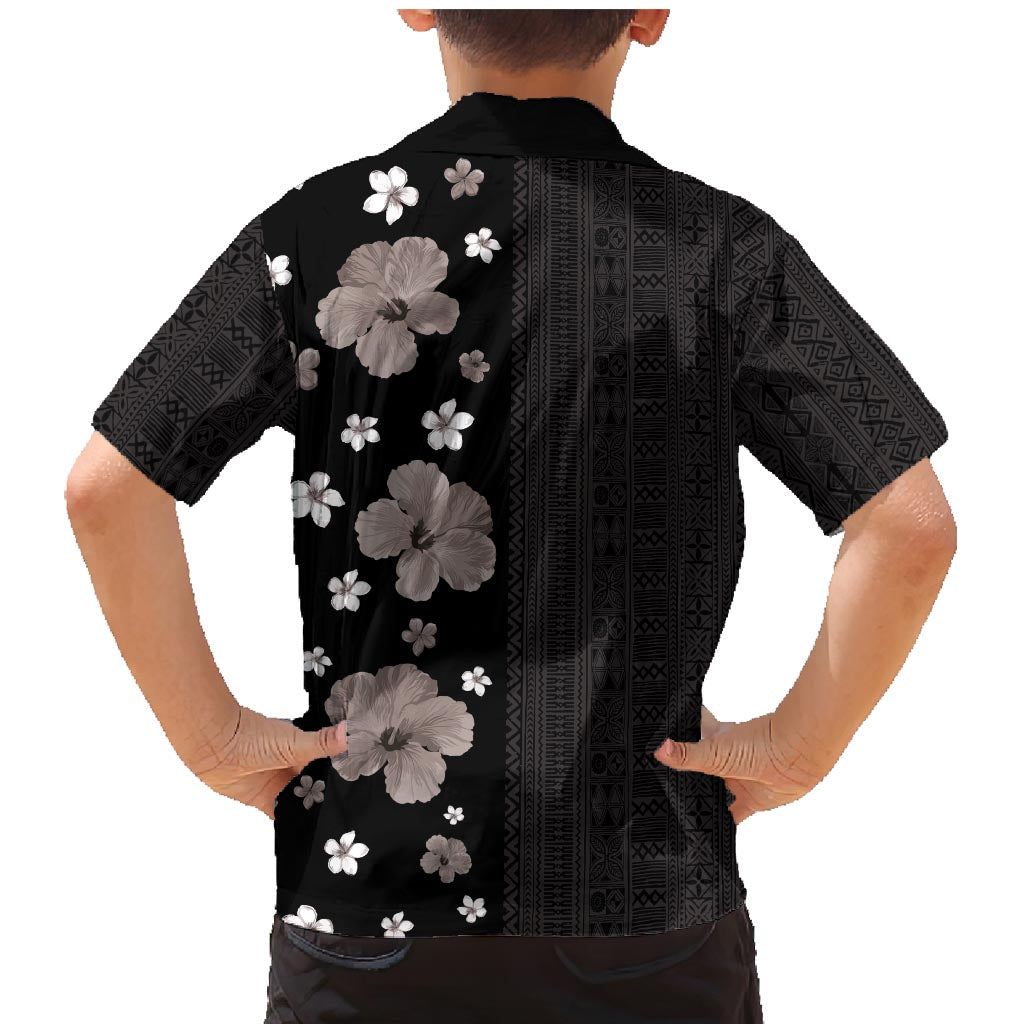 Hawaii Hibiscus and Plumeria Flowers Family Matching Mermaid Dress and Hawaiian Shirt Tapa Tribal Pattern Half Style Grayscale Mode LT03 - Polynesian Pride