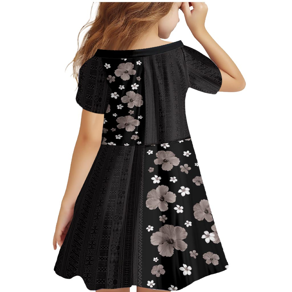 Hawaii Hibiscus and Plumeria Flowers Family Matching Mermaid Dress and Hawaiian Shirt Tapa Tribal Pattern Half Style Grayscale Mode LT03 - Polynesian Pride
