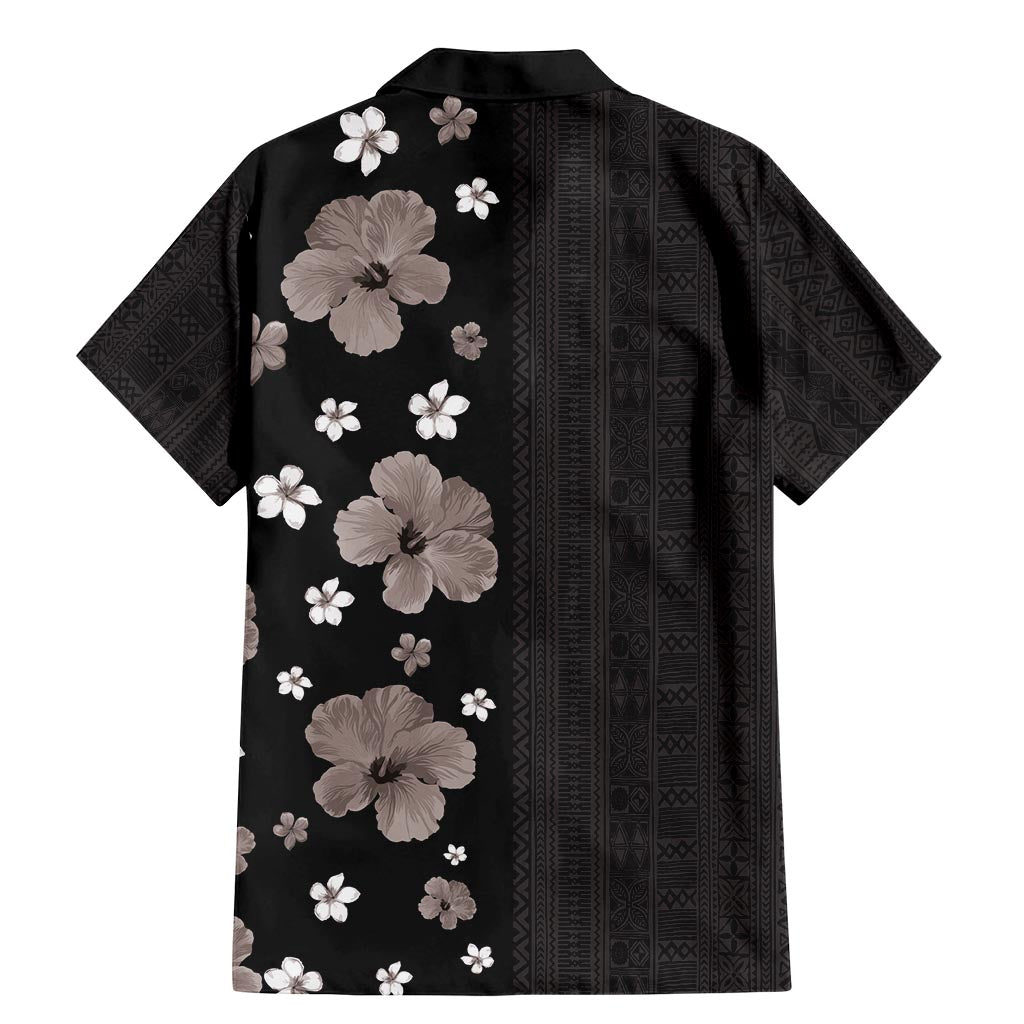 Hawaii Hibiscus and Plumeria Flowers Family Matching Mermaid Dress and Hawaiian Shirt Tapa Tribal Pattern Half Style Grayscale Mode LT03 - Polynesian Pride