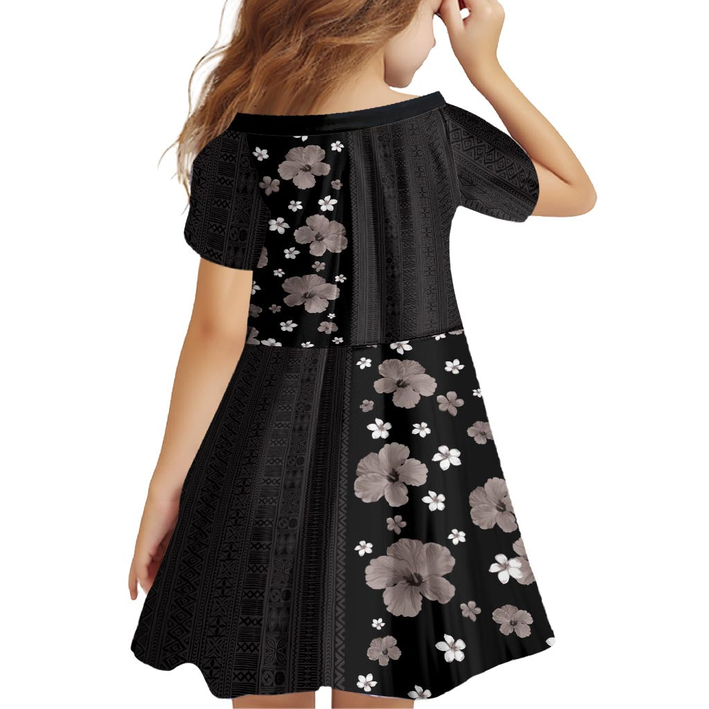 Hawaii Hibiscus and Plumeria Flowers Family Matching Off Shoulder Maxi Dress and Hawaiian Shirt Tapa Tribal Pattern Half Style Grayscale Mode LT03 - Polynesian Pride