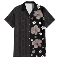 Hawaii Hibiscus and Plumeria Flowers Family Matching Off Shoulder Maxi Dress and Hawaiian Shirt Tapa Tribal Pattern Half Style Grayscale Mode LT03 Dad's Shirt - Short Sleeve Black - Polynesian Pride