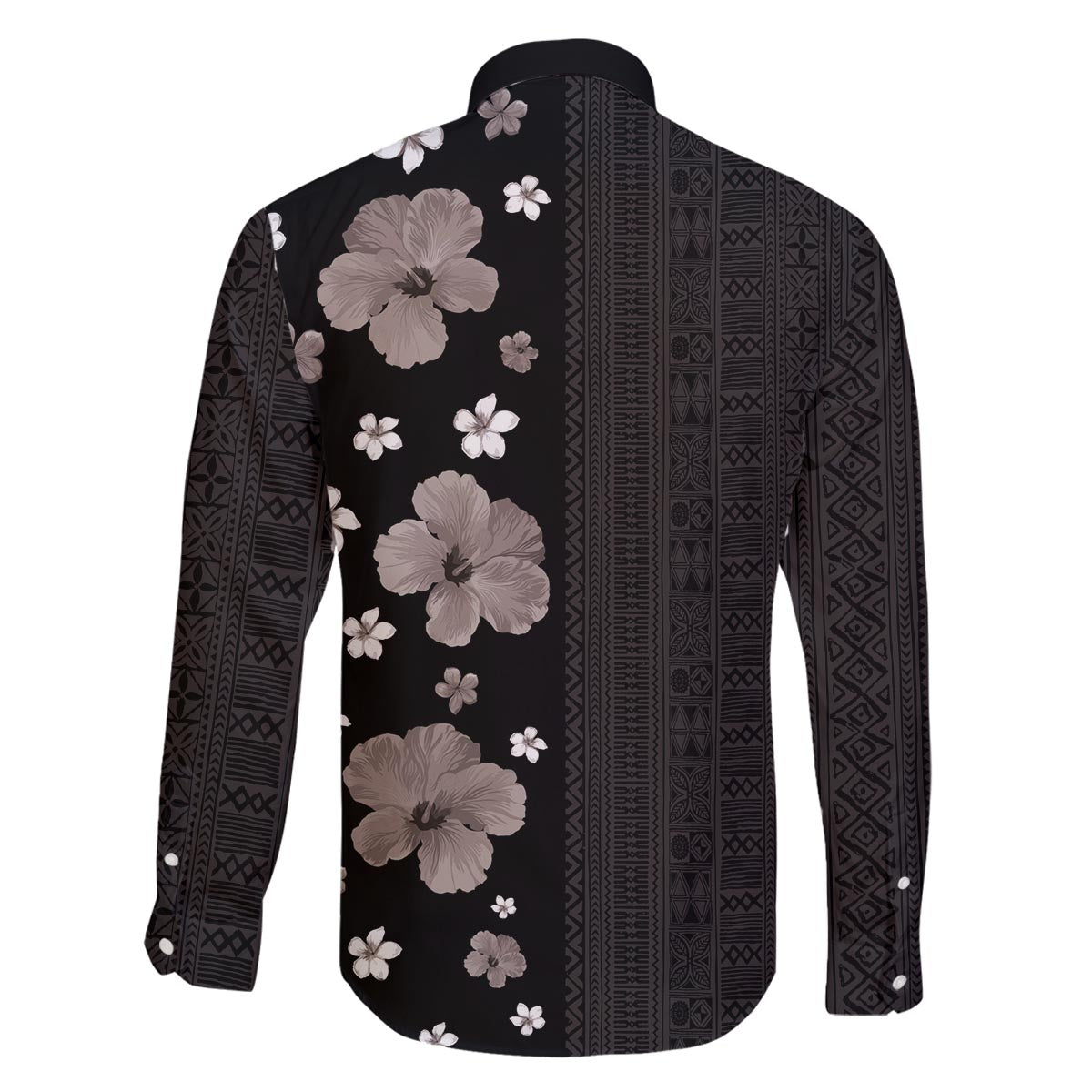 Hawaii Hibiscus and Plumeria Flowers Family Matching Puletasi and Hawaiian Shirt Tapa Tribal Pattern Half Style Grayscale Mode LT03 - Polynesian Pride