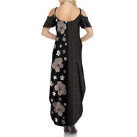 Hawaii Hibiscus and Plumeria Flowers Family Matching Summer Maxi Dress and Hawaiian Shirt Tapa Tribal Pattern Half Style Grayscale Mode