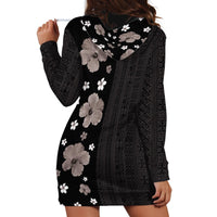Hawaii Hibiscus and Plumeria Flowers Hoodie Dress Tapa Tribal Pattern Half Style Grayscale Mode LT03 - Polynesian Pride