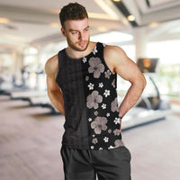 Hawaii Hibiscus and Plumeria Flowers Men Tank Top Tapa Tribal Pattern Half Style Grayscale Mode LT03 Black - Polynesian Pride