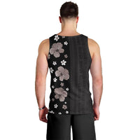 Hawaii Hibiscus and Plumeria Flowers Men Tank Top Tapa Tribal Pattern Half Style Grayscale Mode LT03 - Polynesian Pride
