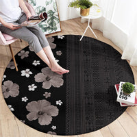 Hawaii Hibiscus and Plumeria Flowers Round Carpet Tapa Tribal Pattern Half Style Grayscale Mode LT03 - Polynesian Pride