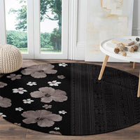 Hawaii Hibiscus and Plumeria Flowers Round Carpet Tapa Tribal Pattern Half Style Grayscale Mode LT03 - Polynesian Pride