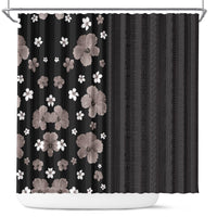 Hawaii Hibiscus and Plumeria Flowers Shower Curtain Tapa Tribal Pattern Half Style Grayscale Mode LT03 Black - Polynesian Pride