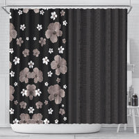 Hawaii Hibiscus and Plumeria Flowers Shower Curtain Tapa Tribal Pattern Half Style Grayscale Mode LT03 - Polynesian Pride