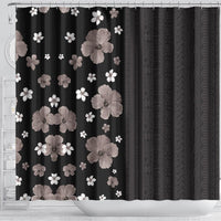Hawaii Hibiscus and Plumeria Flowers Shower Curtain Tapa Tribal Pattern Half Style Grayscale Mode LT03 - Polynesian Pride