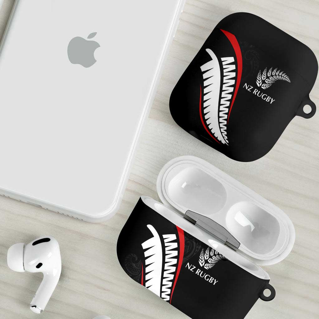 New Zealand Rugby AirPods Case Sporty Silver Fern Shape with Maori Tattoos LT03 - Polynesian Pride