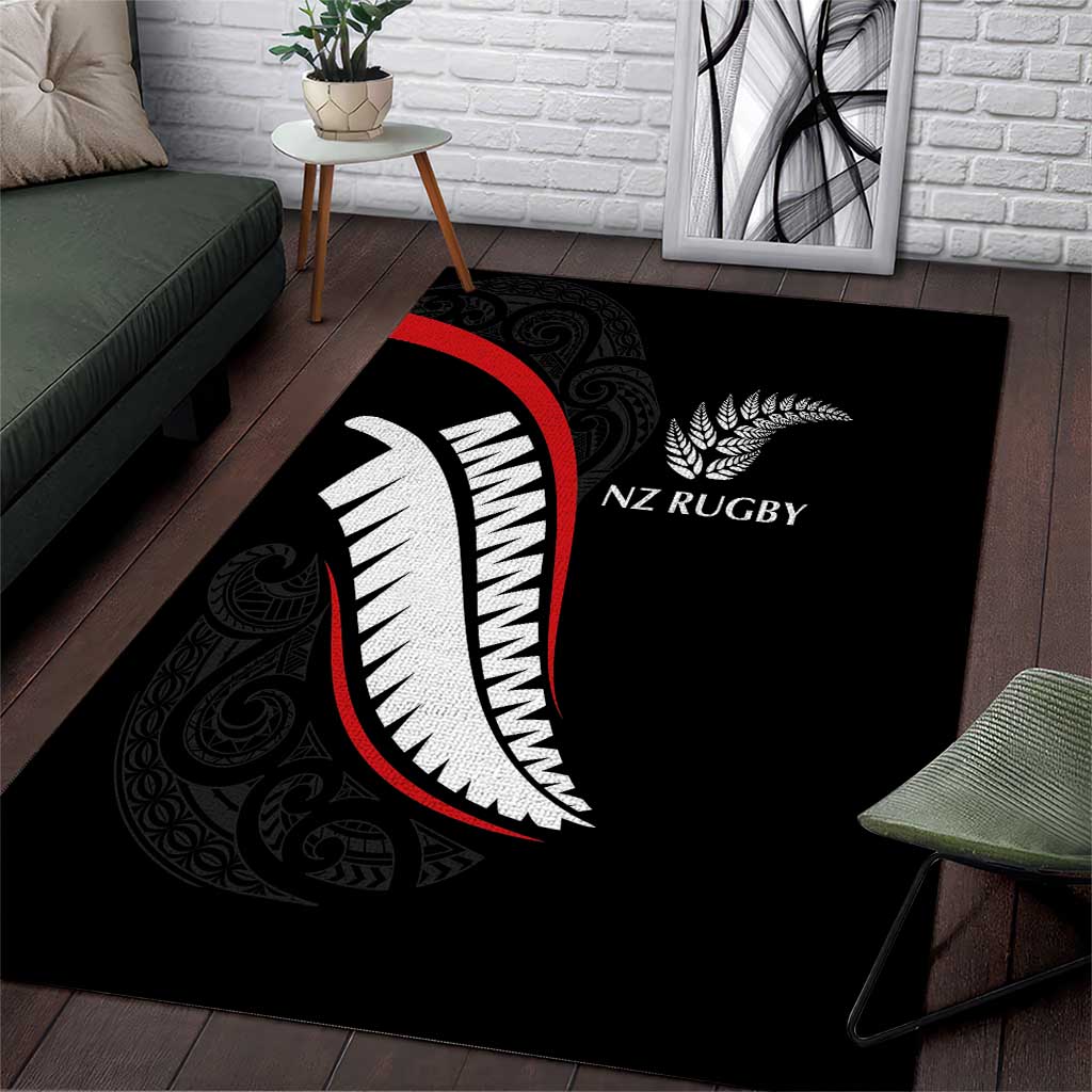 New Zealand Rugby Area Rug Sporty Silver Fern Shape with Maori Tattoos - Polynesian Pride