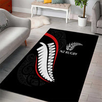 New Zealand Rugby Area Rug Sporty Silver Fern Shape with Maori Tattoos LT03 - Polynesian Pride