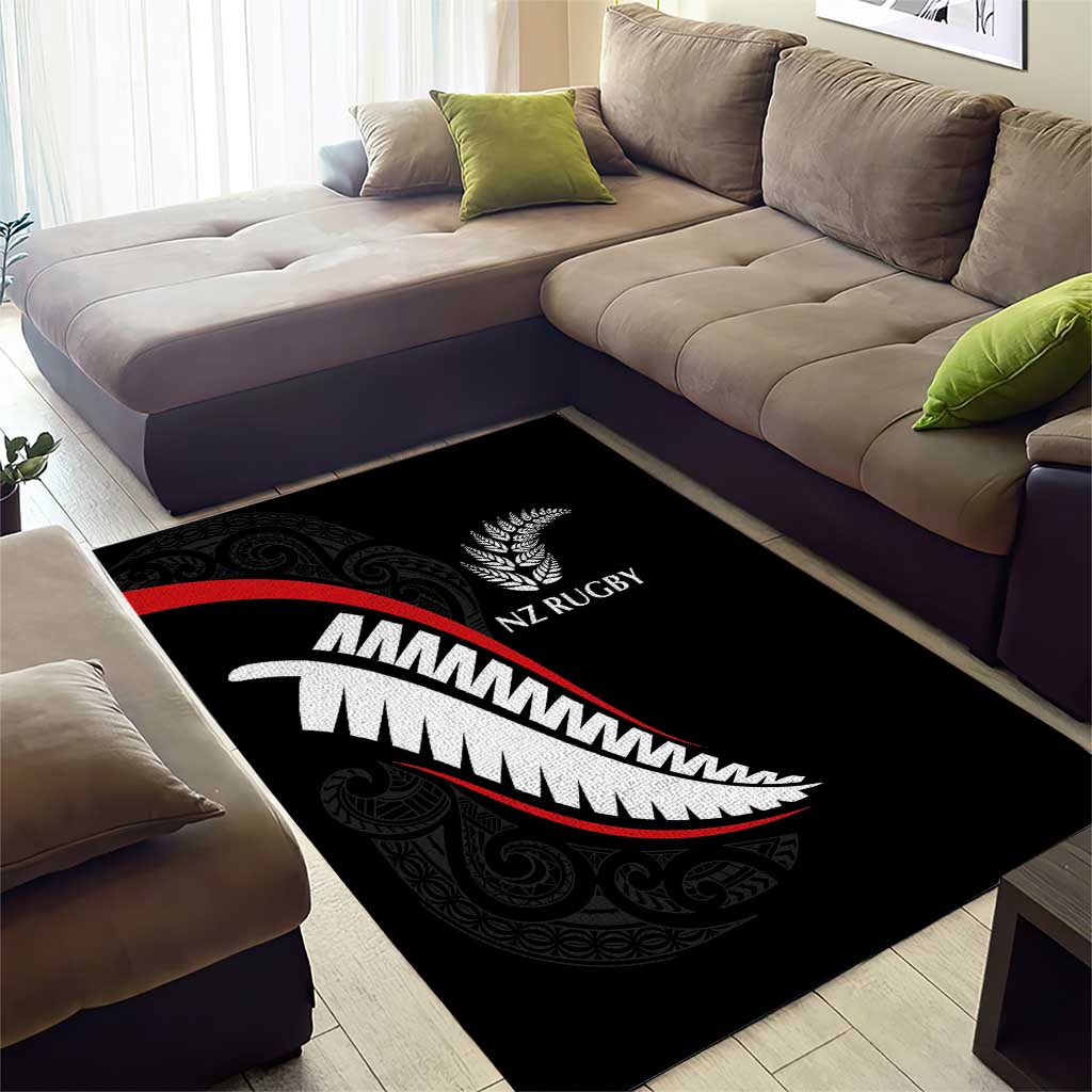 New Zealand Rugby Area Rug Sporty Silver Fern Shape with Maori Tattoos LT03 - Polynesian Pride