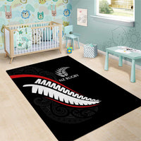 New Zealand Rugby Area Rug Sporty Silver Fern Shape with Maori Tattoos LT03 - Polynesian Pride