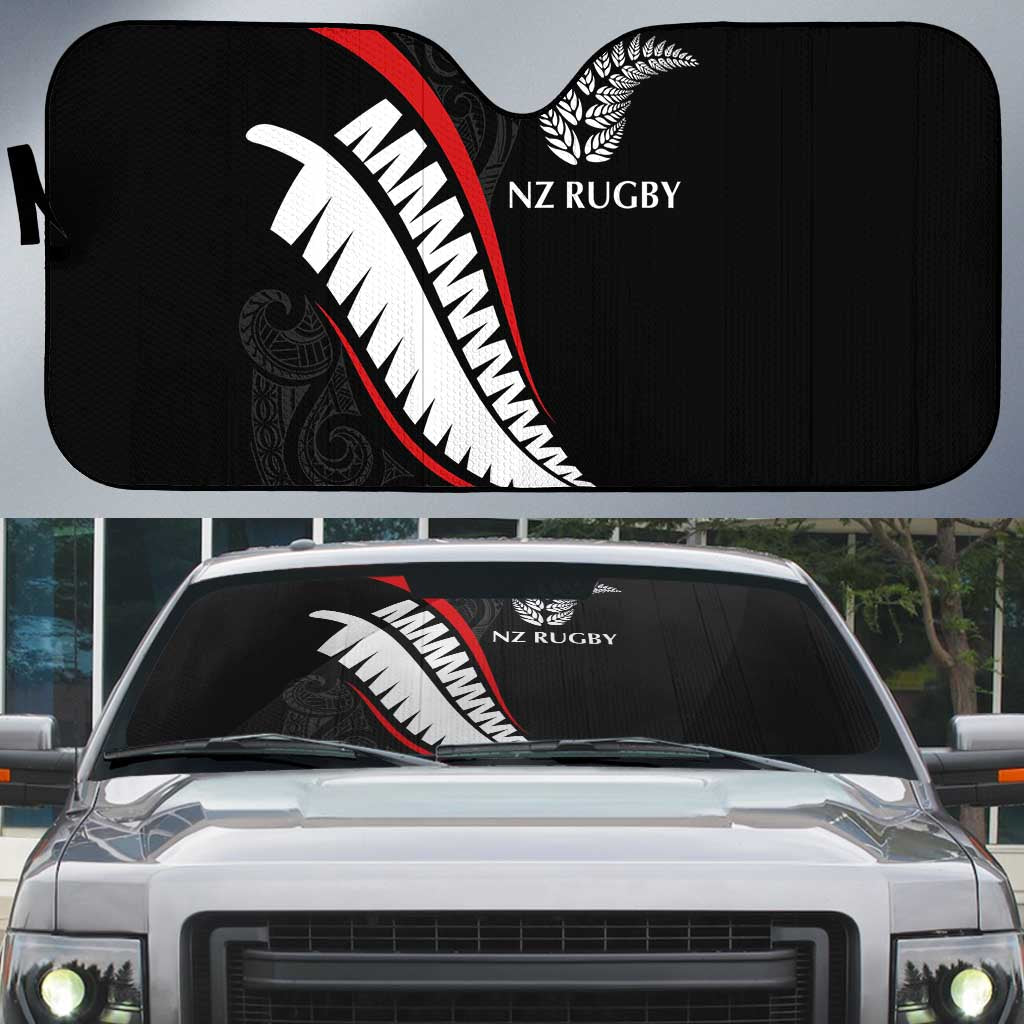 New Zealand Rugby Auto Sun Shade Sporty Silver Fern Shape with Maori Tattoos LT03 Black - Polynesian Pride