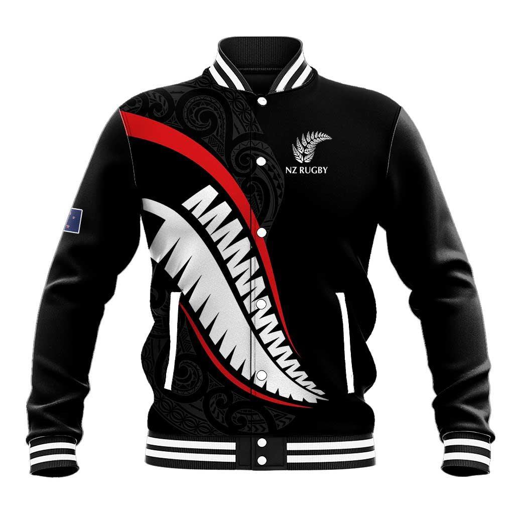 New Zealand Rugby Custom Baseball Jacket Sporty Silver Fern Shape with Maori Tattoos - Polynesian Pride