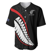 New Zealand Rugby Custom Baseball Jersey Sporty Silver Fern Shape with Maori Tattoos LT03 Black - Polynesian Pride