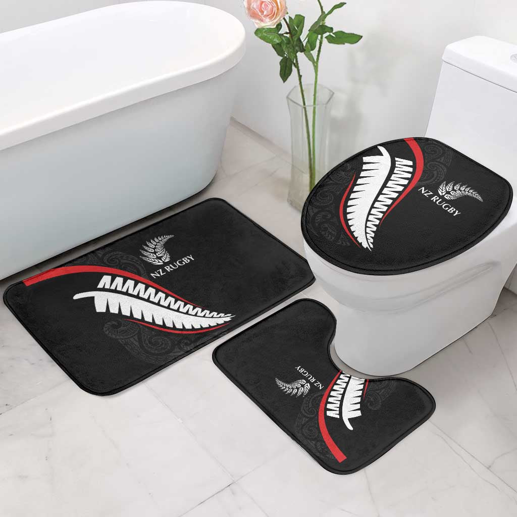 New Zealand Rugby Bathroom Set Sporty Silver Fern Shape with Maori Tattoos LT03 - Polynesian Pride