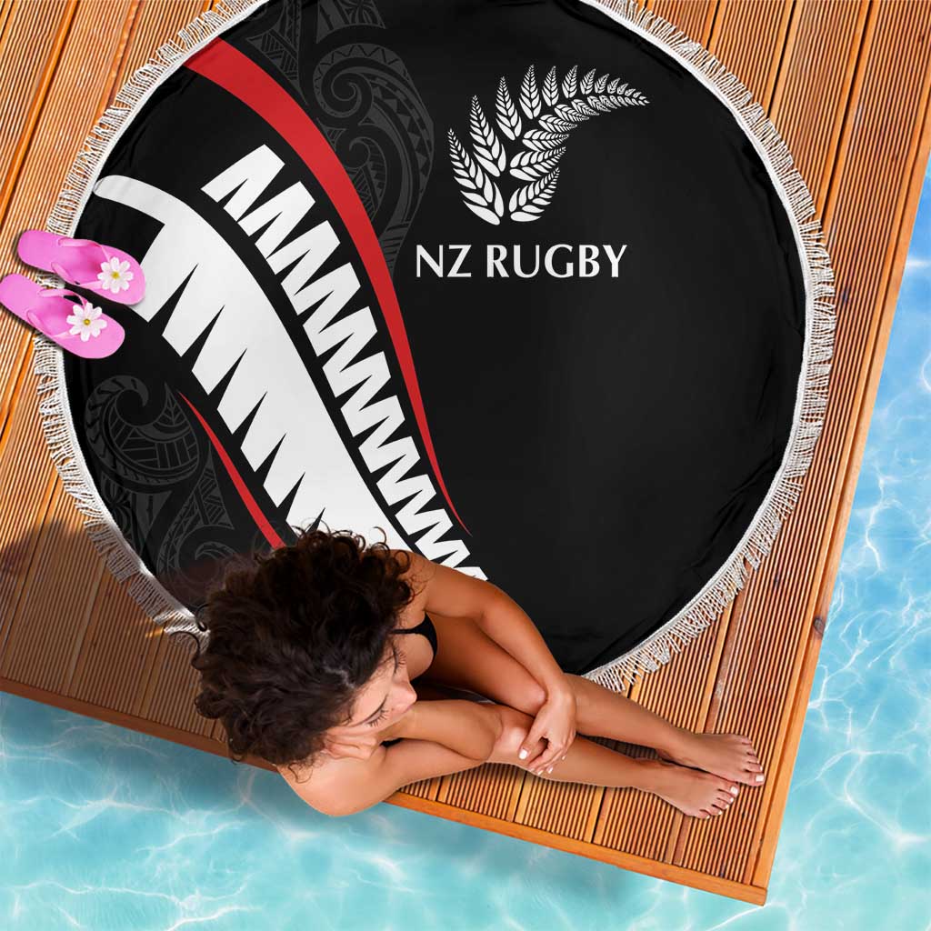 New Zealand Rugby Beach Blanket Sporty Silver Fern Shape with Maori Tattoos LT03 - Polynesian Pride