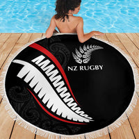 New Zealand Rugby Beach Blanket Sporty Silver Fern Shape with Maori Tattoos LT03 - Polynesian Pride