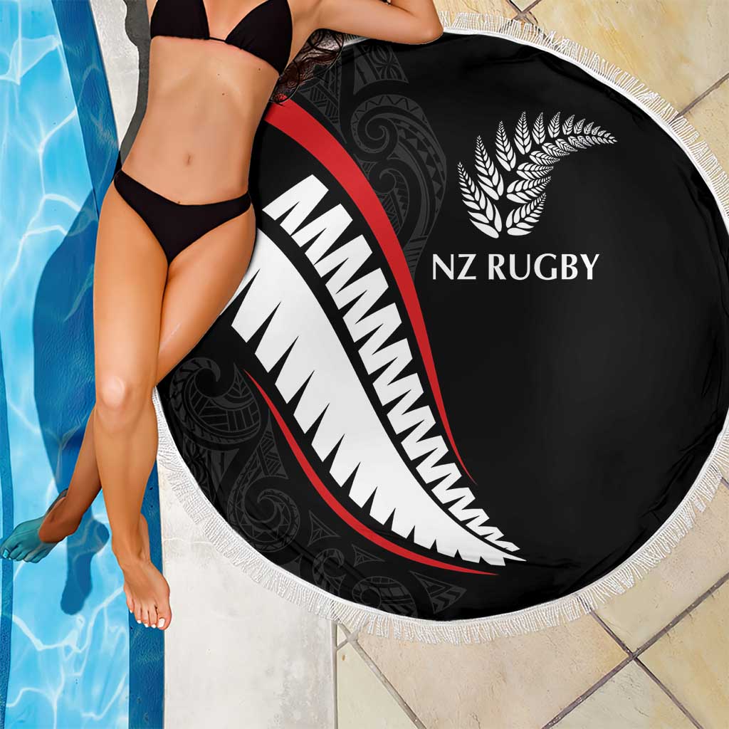 New Zealand Rugby Beach Blanket Sporty Silver Fern Shape with Maori Tattoos LT03 - Polynesian Pride