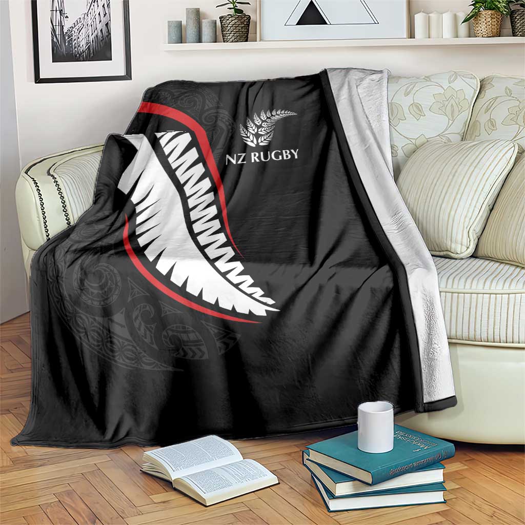 New Zealand Rugby Blanket Sporty Silver Fern Shape with Maori Tattoos LT03 Black - Polynesian Pride