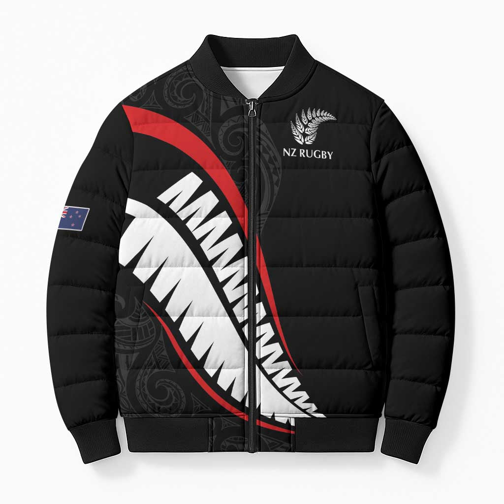 New Zealand Rugby Custom Bomber Puffer Jacket Sporty Silver Fern Shape with Maori Tattoos - Polynesian Pride