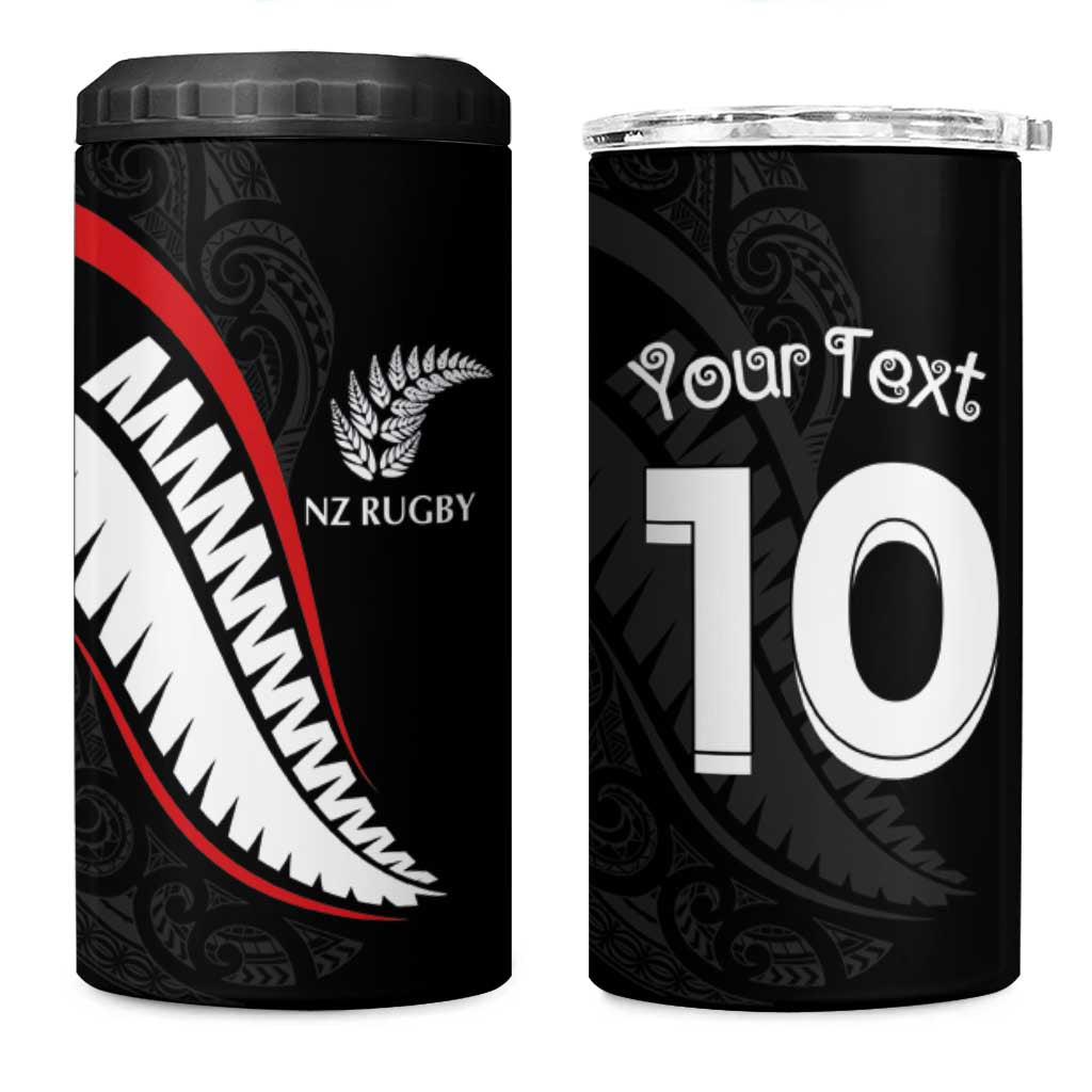 New Zealand Rugby Custom 4 in 1 Can Cooler Tumbler Sporty Silver Fern Shape with Maori Tattoos LT03 One Size: 16 oz Black - Polynesian Pride