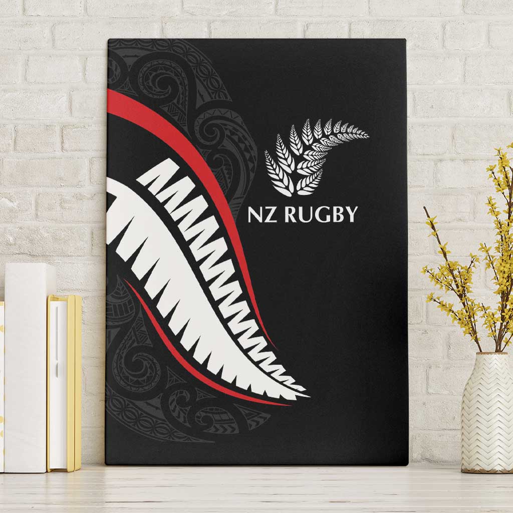 New Zealand Rugby Canvas Wall Art Sporty Silver Fern Shape with Maori Tattoos LT03 Without Frame Black - Polynesian Pride