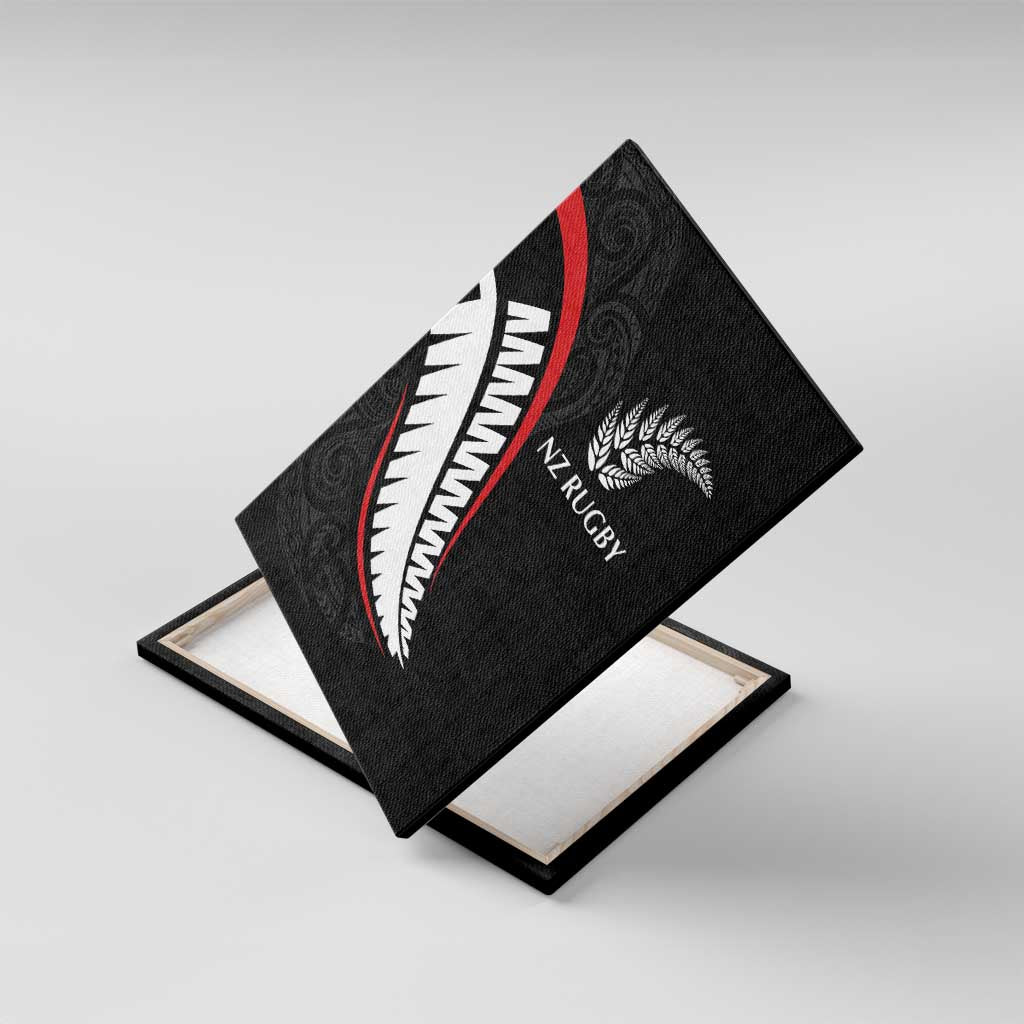 New Zealand Rugby Canvas Wall Art Sporty Silver Fern Shape with Maori Tattoos LT03 With Frame Black - Polynesian Pride