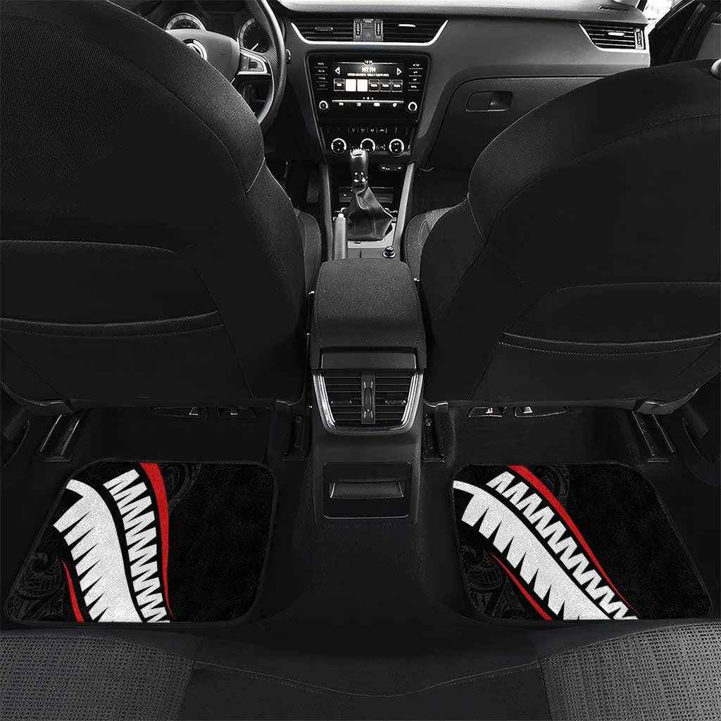 New Zealand Rugby Car Mats Sporty Silver Fern Shape with Maori Tattoos LT03 Set 2pcs - Back Black - Polynesian Pride