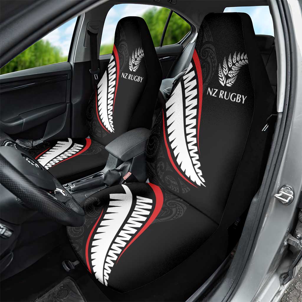 New Zealand Rugby Car Seat Cover Sporty Silver Fern Shape with Maori Tattoos - Polynesian Pride