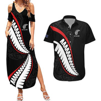 New Zealand Rugby Custom Couples Matching Summer Maxi Dress and Hawaiian Shirt Sporty Silver Fern Shape with Maori Tattoos LT03 Black - Polynesian Pride