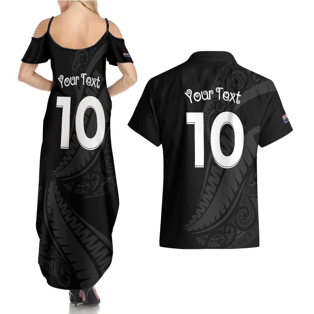New Zealand Rugby Custom Couples Matching Summer Maxi Dress and Hawaiian Shirt Sporty Silver Fern Shape with Maori Tattoos LT03 - Polynesian Pride