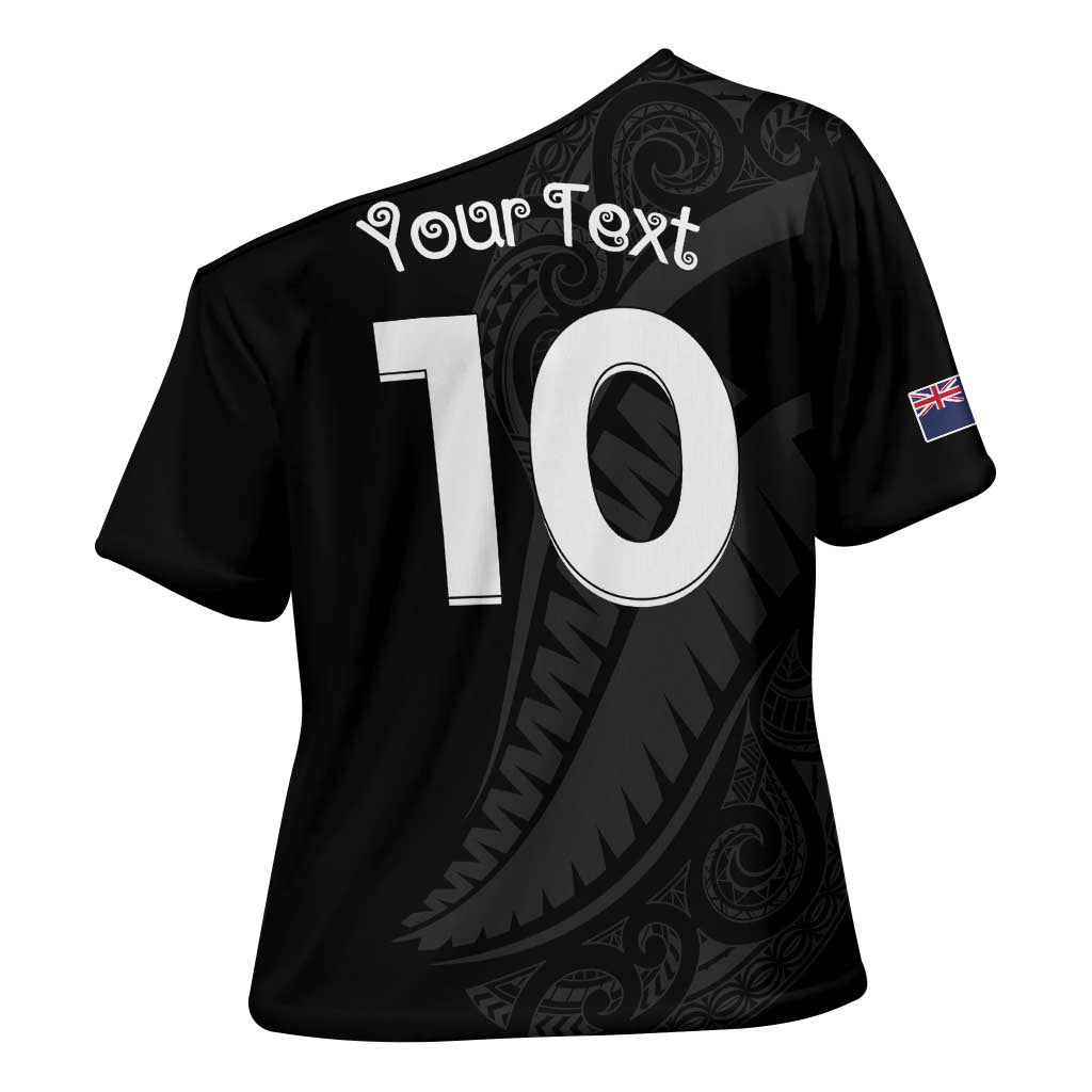 New Zealand Rugby Custom Cross Shoulder Shirt Sporty Silver Fern Shape with Maori Tattoos - Polynesian Pride