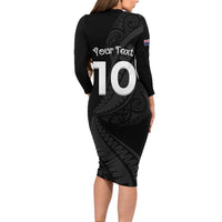 New Zealand Rugby Custom Family Matching Long Sleeve Bodycon Dress and Hawaiian Shirt Sporty Silver Fern Shape with Maori Tattoos LT03 - Polynesian Pride