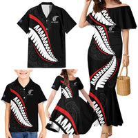 New Zealand Rugby Custom Family Matching Mermaid Dress and Hawaiian Shirt Sporty Silver Fern Shape with Maori Tattoos LT03 - Polynesian Pride