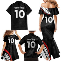 New Zealand Rugby Custom Family Matching Mermaid Dress and Hawaiian Shirt Sporty Silver Fern Shape with Maori Tattoos LT03 - Polynesian Pride