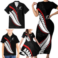 New Zealand Rugby Custom Family Matching Short Sleeve Bodycon Dress and Hawaiian Shirt Sporty Silver Fern Shape with Maori Tattoos LT03 - Polynesian Pride