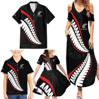 New Zealand Rugby Custom Family Matching Summer Maxi Dress and Hawaiian Shirt Sporty Silver Fern Shape with Maori Tattoos LT03 - Polynesian Pride