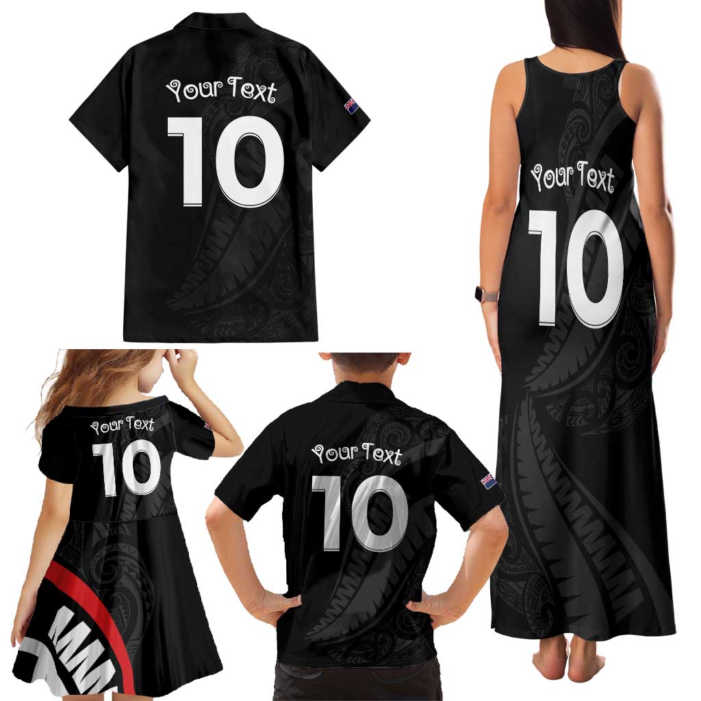 New Zealand Rugby Custom Family Matching Tank Maxi Dress and Hawaiian Shirt Sporty Silver Fern Shape with Maori Tattoos LT03 - Polynesian Pride