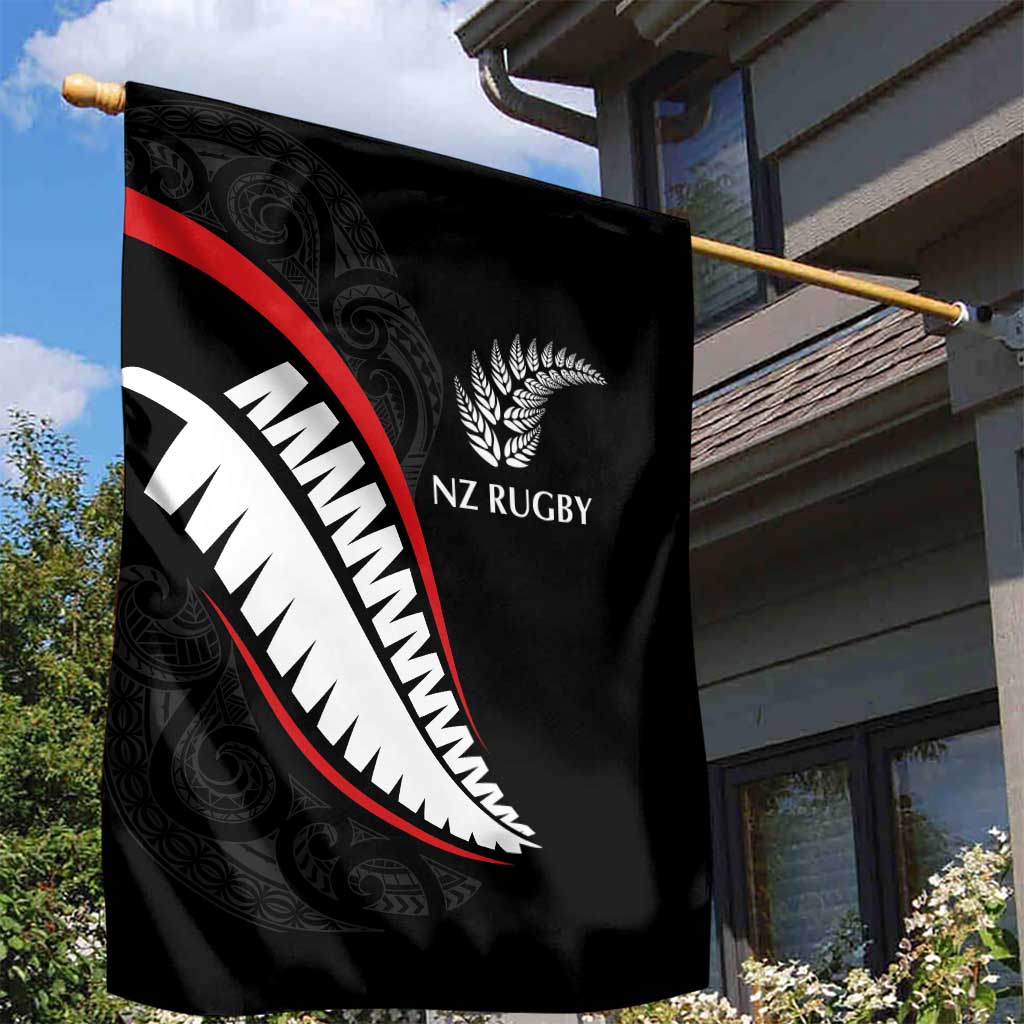 New Zealand Rugby Garden Flag Sporty Silver Fern Shape with Maori Tattoos LT03 - Polynesian Pride