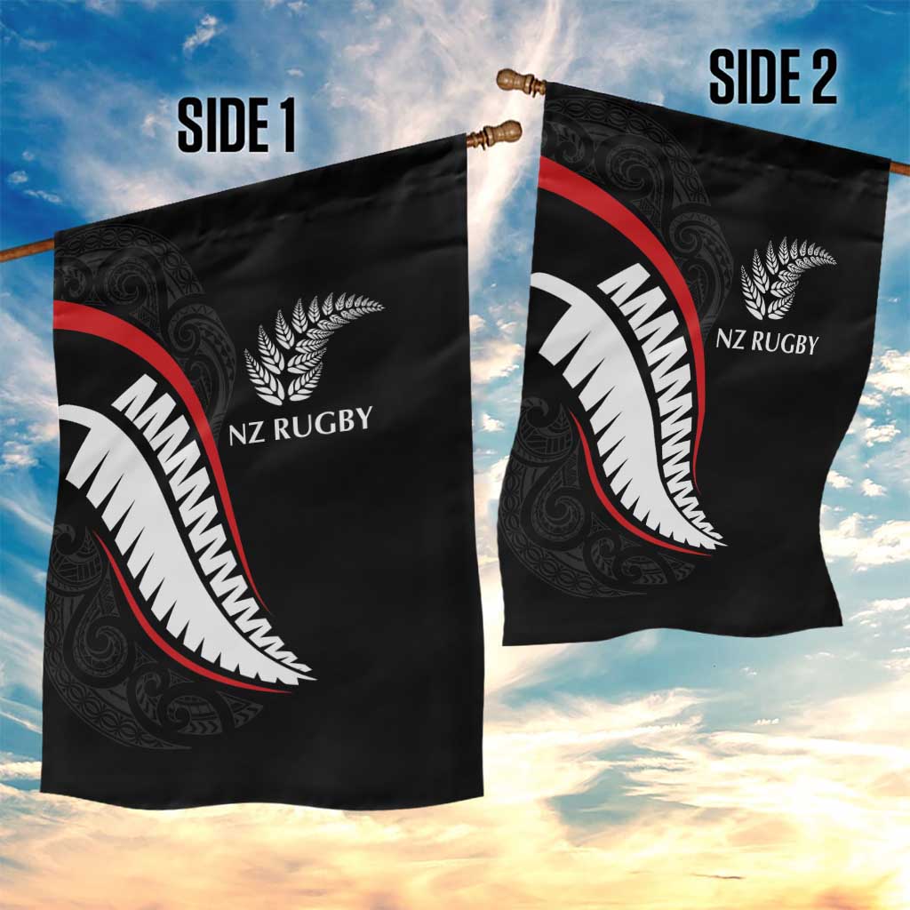 New Zealand Rugby Garden Flag Sporty Silver Fern Shape with Maori Tattoos LT03 - Polynesian Pride