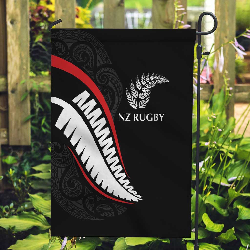 New Zealand Rugby Garden Flag Sporty Silver Fern Shape with Maori Tattoos LT03 Garden Flag Black - Polynesian Pride