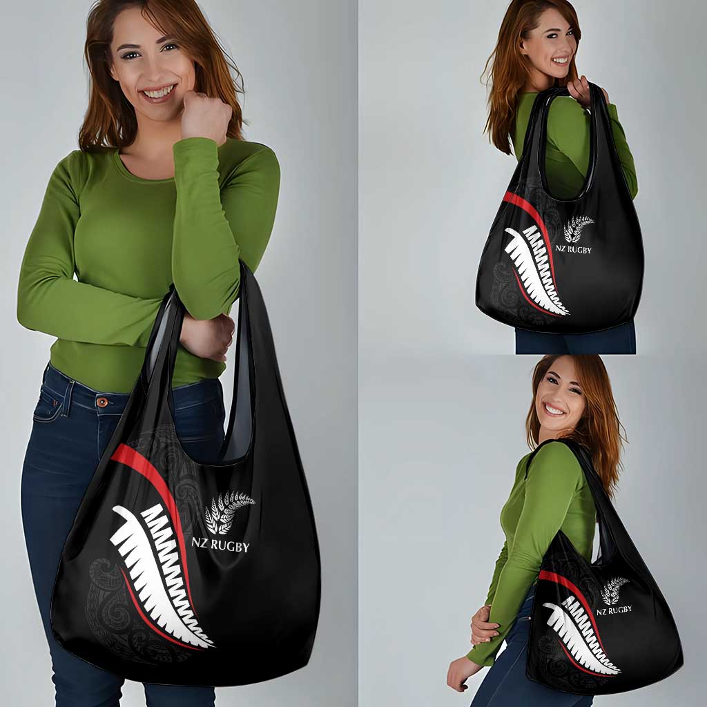 New Zealand Rugby Grocery Bag Sporty Silver Fern Shape with Maori Tattoos LT03 - Polynesian Pride