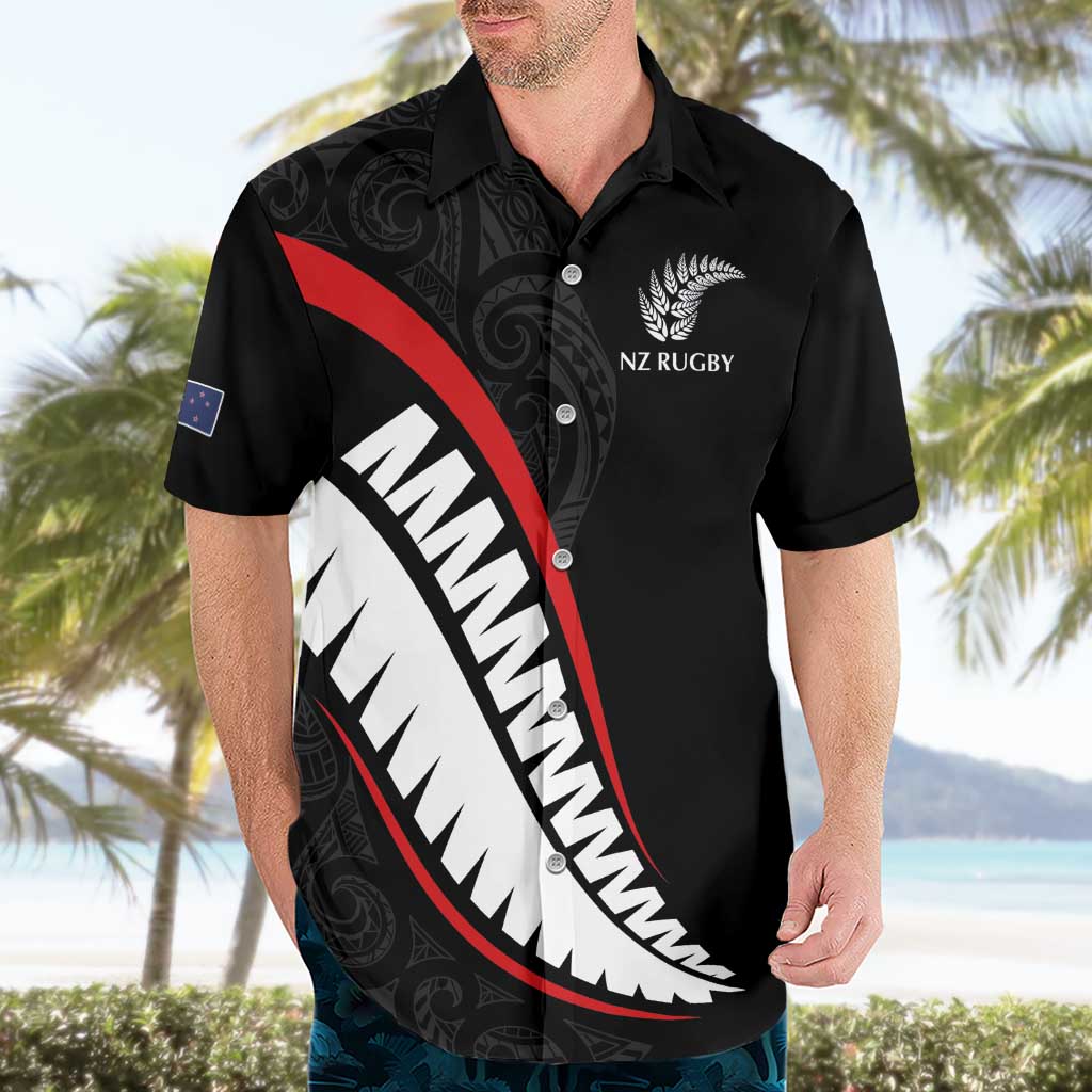 New Zealand Rugby Custom Hawaiian Shirt Sporty Silver Fern Shape with Maori Tattoos LT03 - Polynesian Pride